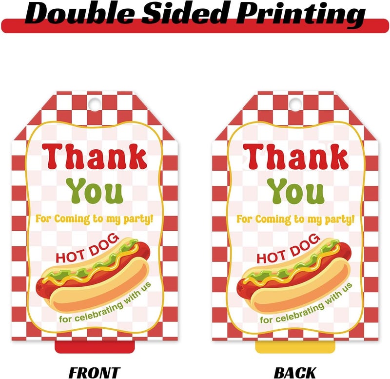 BOBYIYI 50pcs Hotdog Thank You Tags Hot Dog Theme Birthday Gift Tags for kids Picnic BBQ Favor Decor Dog Hotdog Bar Party Favor One Hot Diggity - Image 3
